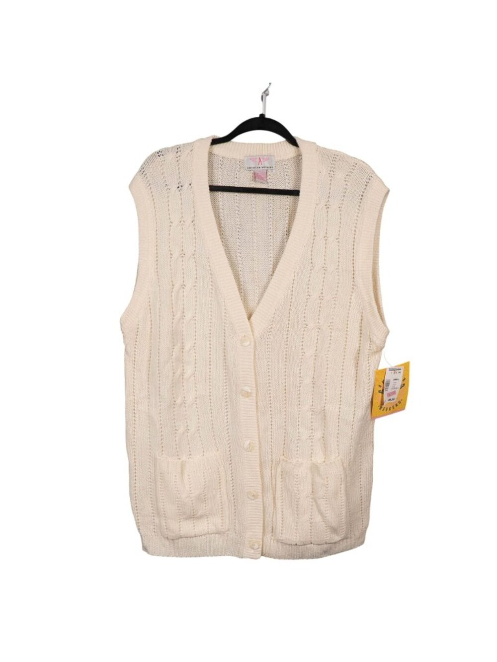 VTG Sweater Vest S Cream VNeck Knit Buttons Pocket 90s Academia Long Cottagecore